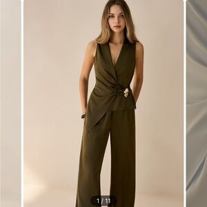 Commense Olive Green Wrap Jumpsuit